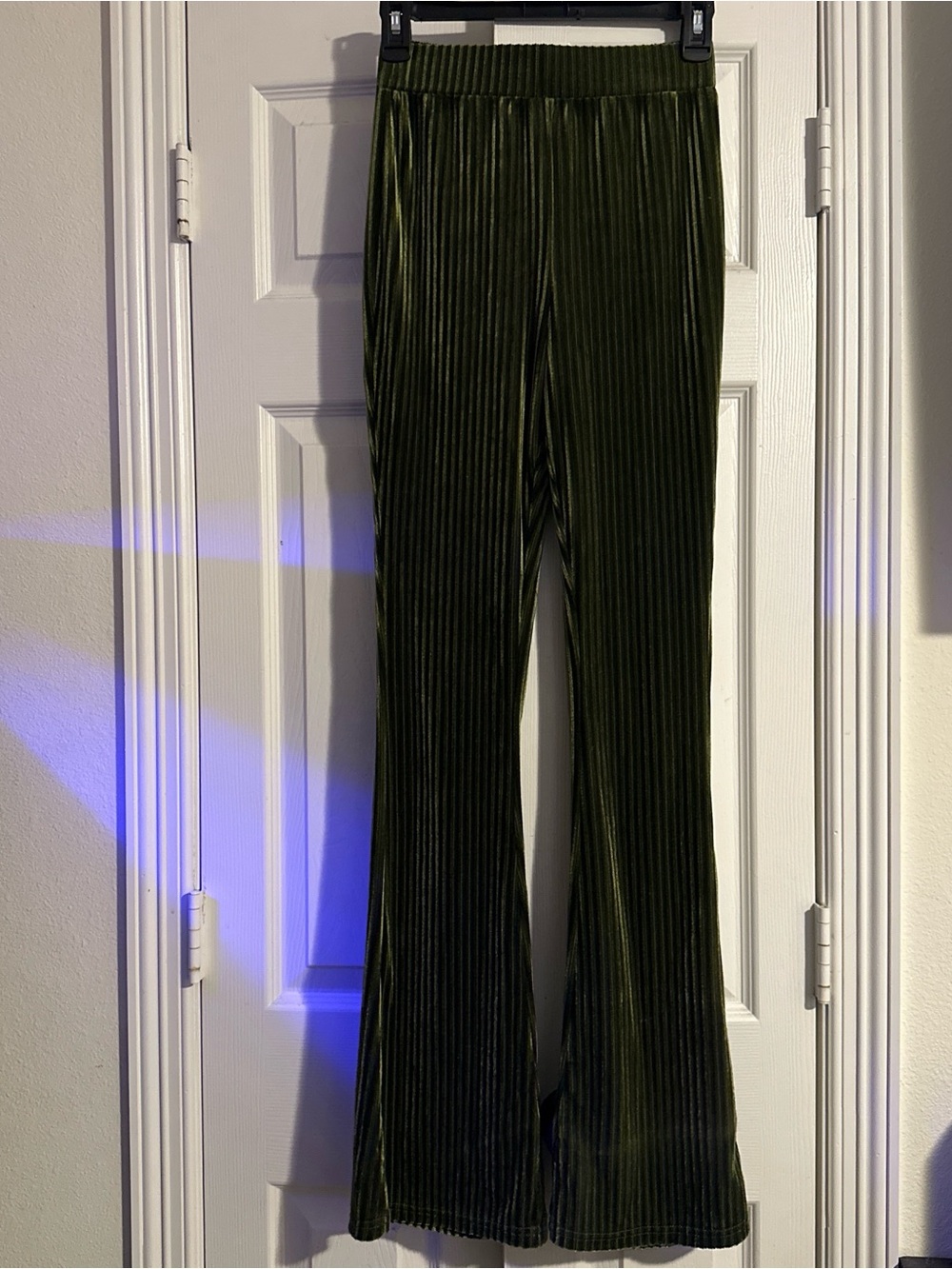 SHEIN Olive Green Ribbed Velvet Flare Pants